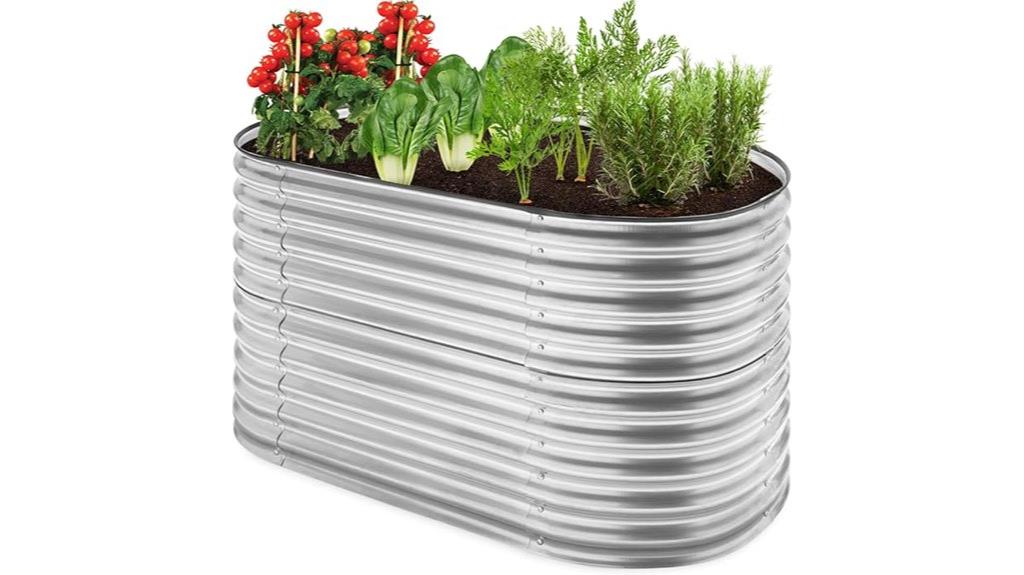 large oval metal garden bed