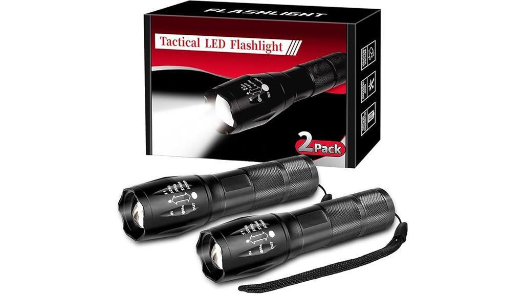 two waterproof tactical flashlights
